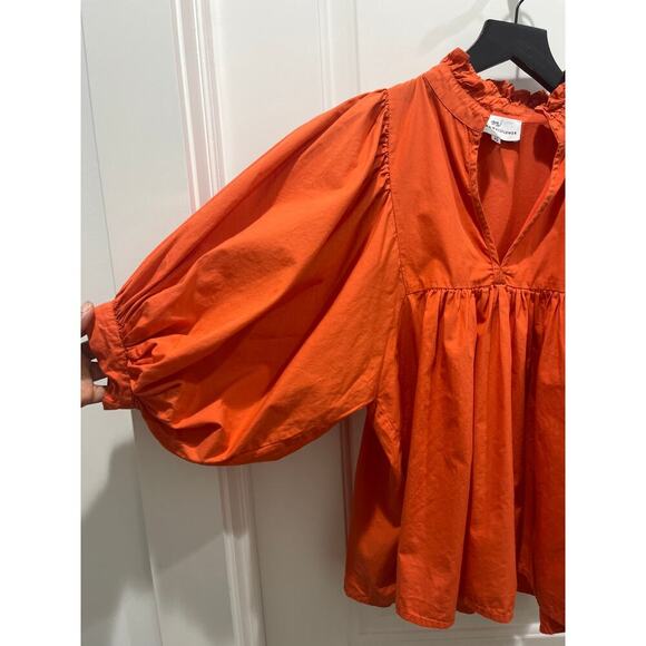 Never A Wallflower High Neck Ruffle Cotton V-Neck Blouse Sz XS - Picture 4 of 6